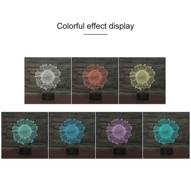 Sunflower Black Base Creative 3D LED Decorative Night Light, USB with Touch Button Version, USB with Touch Button Version