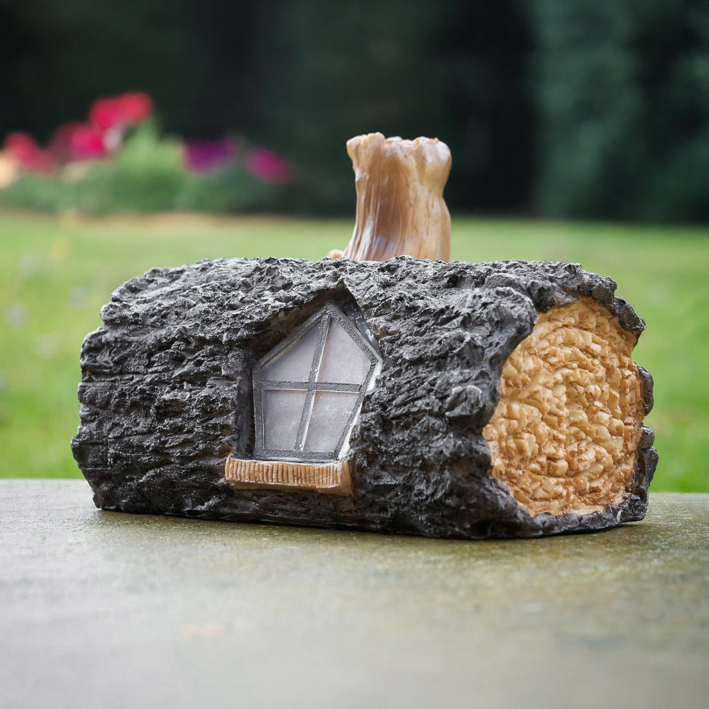 Solar Fairy House Garden Ornament Wooden Log Effect LED Light