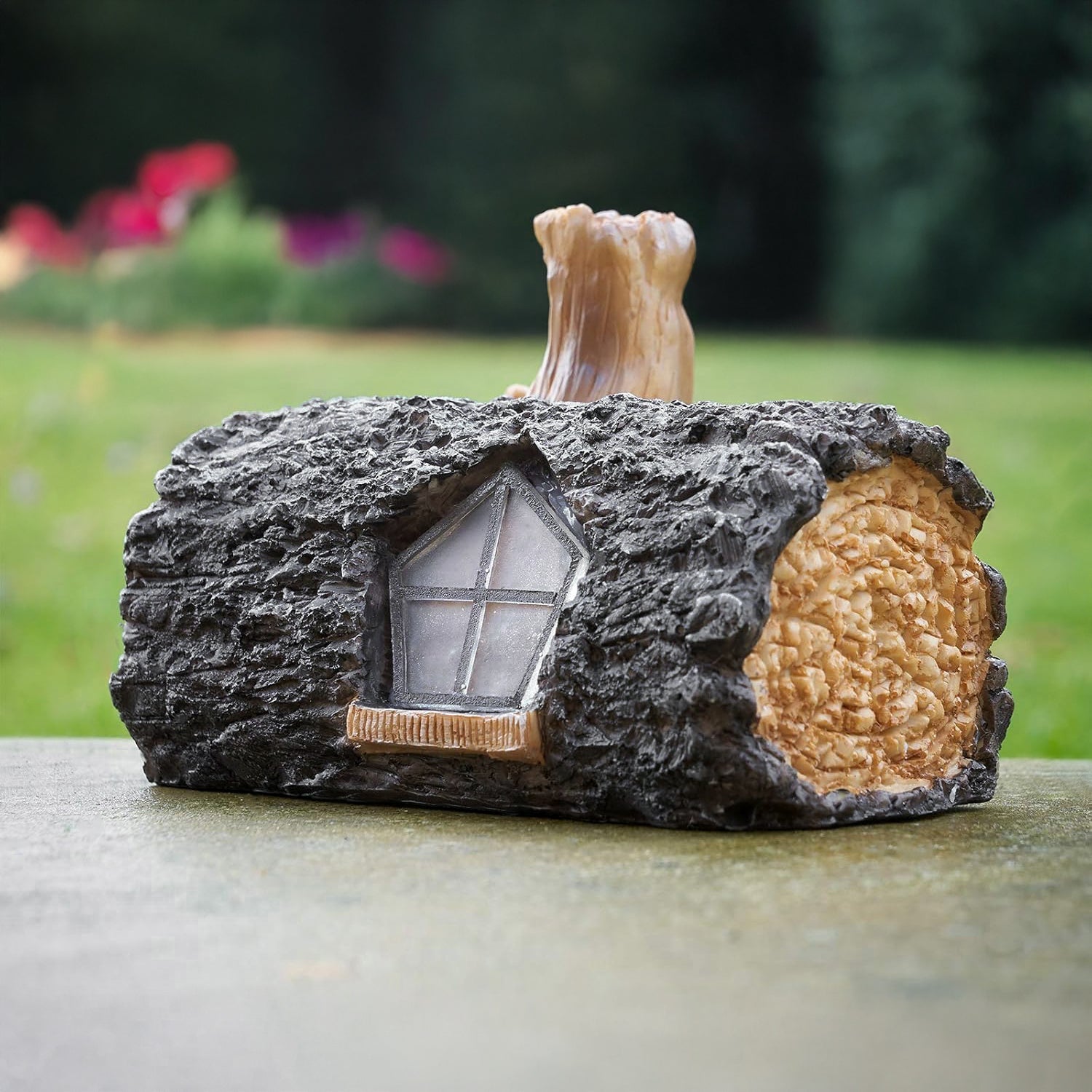 Solar Fairy House Garden Ornament Wooden Log Effect LED Light