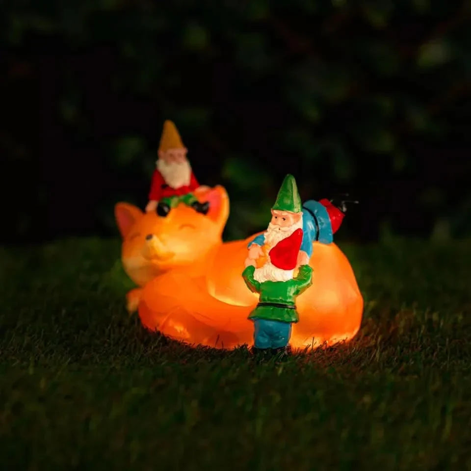 Solar Sleeping Fox Gnome Garden Ornament with LED Light