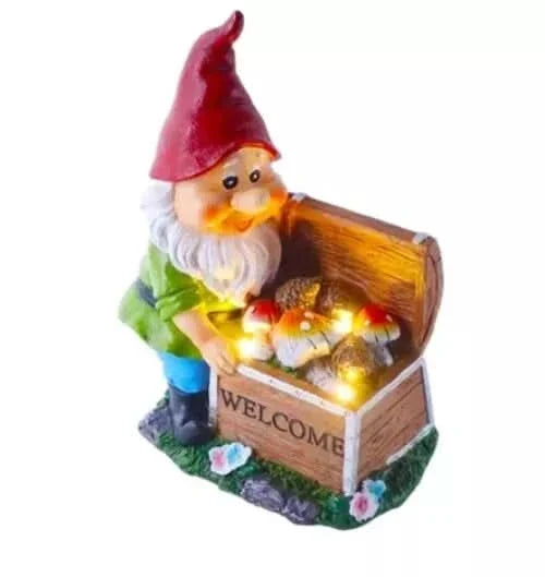 Solar Gnome Garden Ornament LED Welcome Chest Outdoor Light 21cm