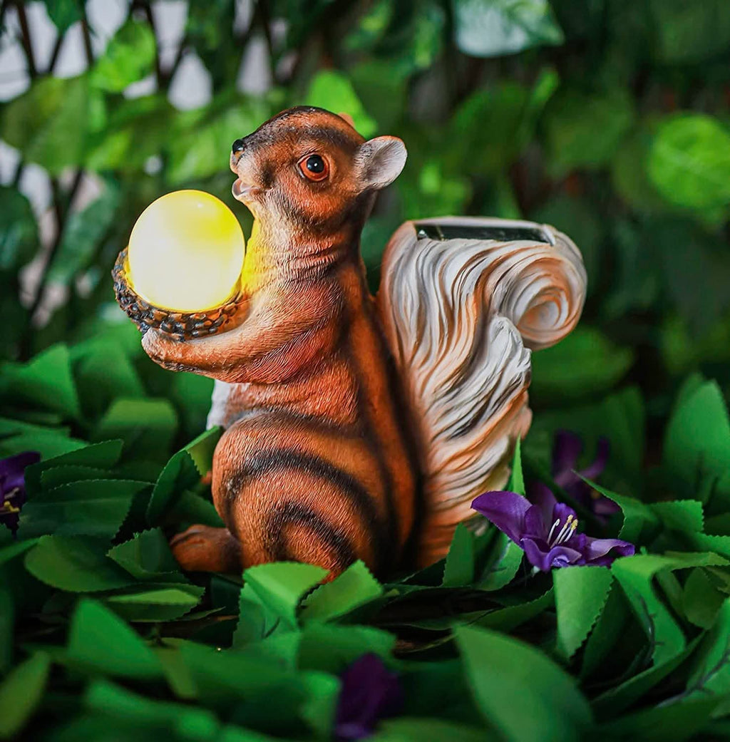Solar Red Squirrel Garden Ornament LED Resin Outdoor Decoration