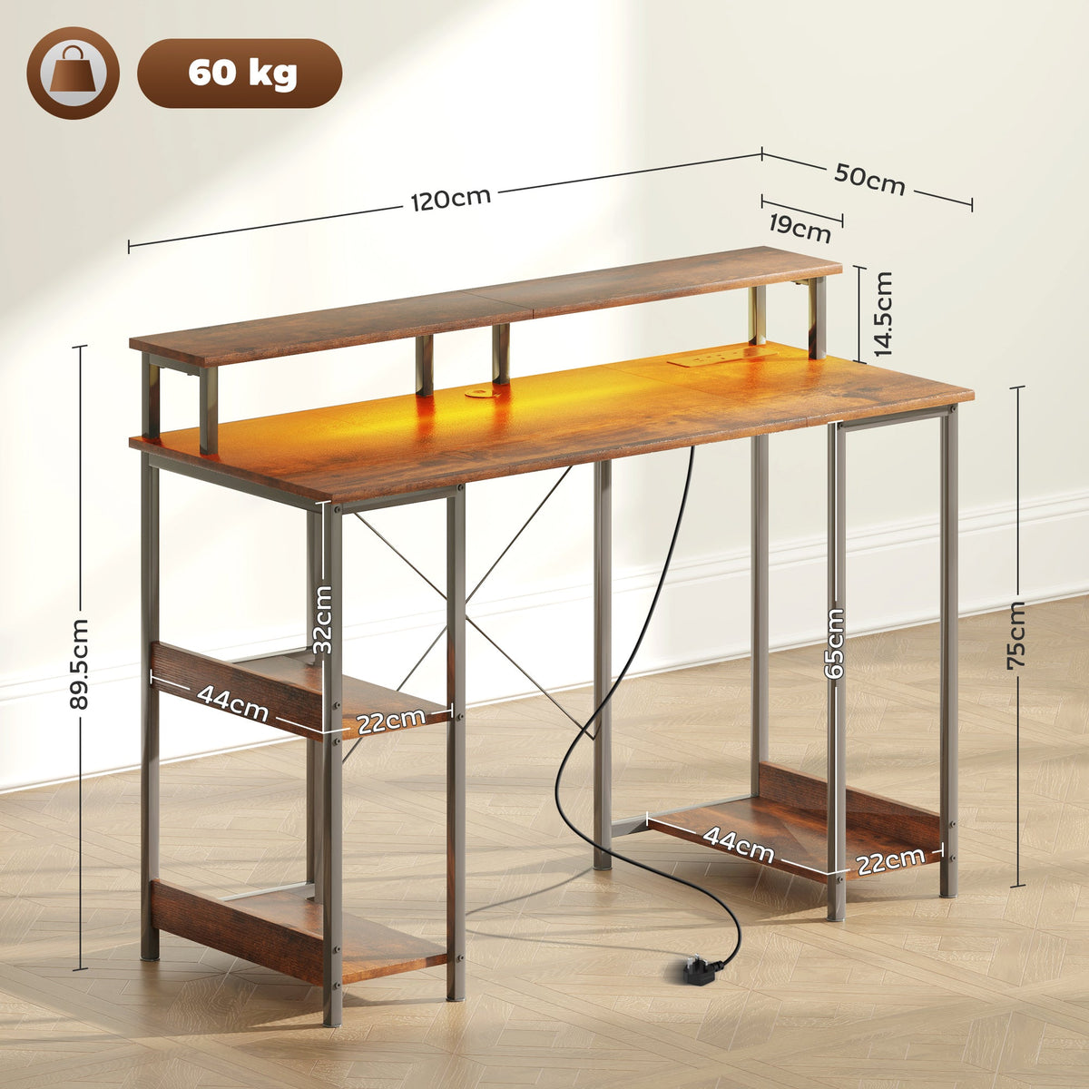 Computer Desk Reversible Home Office Desk with Storage Rustic Brown