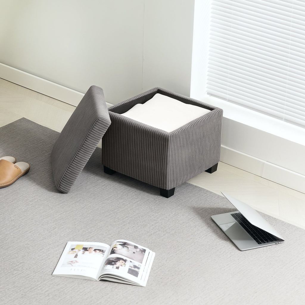 Storage Ottoman Bench, Corduroy Footstool with Removable Lid and Legs, Grey