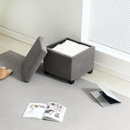 Storage Ottoman Bench, Corduroy Footstool with Removable Lid and Legs, Grey