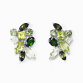 Large Green Gemstone Cluster Earrings in Sterling Silver