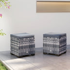 Set of 2 Rattan Storage Ottoman, Outdoor Footstool with Removable Cushions, Dark Grey