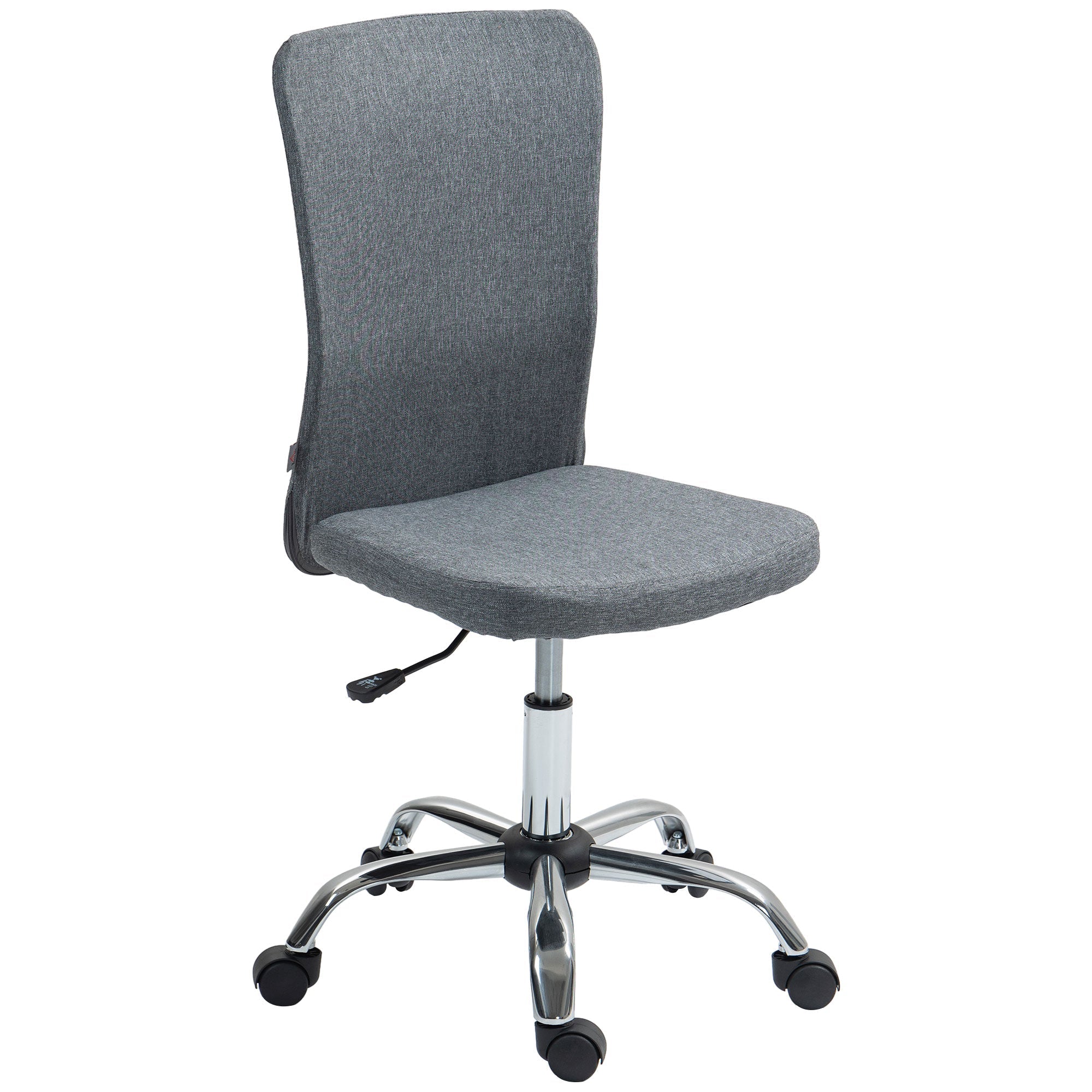 Armless Computer Desk Chair, Fabric Swivel Office Chair, Makeup Vanity Chair with Height Adjustable, Wheels, for Home Study Bedroom, Grey Grey