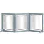 Foldable Wooden Pet Gate w/ 3 Panels 2 Support Feet for Small Dogs