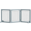 Foldable Wooden Pet Gate w/ 3 Panels 2 Support Feet for Small Dogs