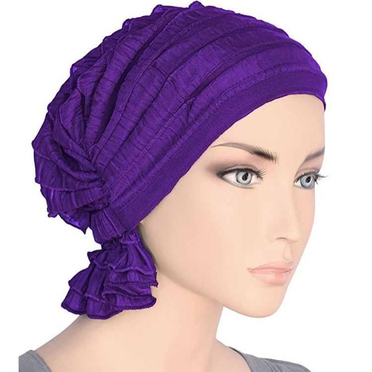 Muslim Stacking Cap Chiffon Fold Turban Cap Chemotherapy Cap Purple