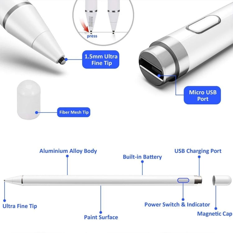 Universal Active Capacitive Stylus Pen(White), Universal White, Universal Black, Universal Red – Bluetooth, Aluminum Alloy