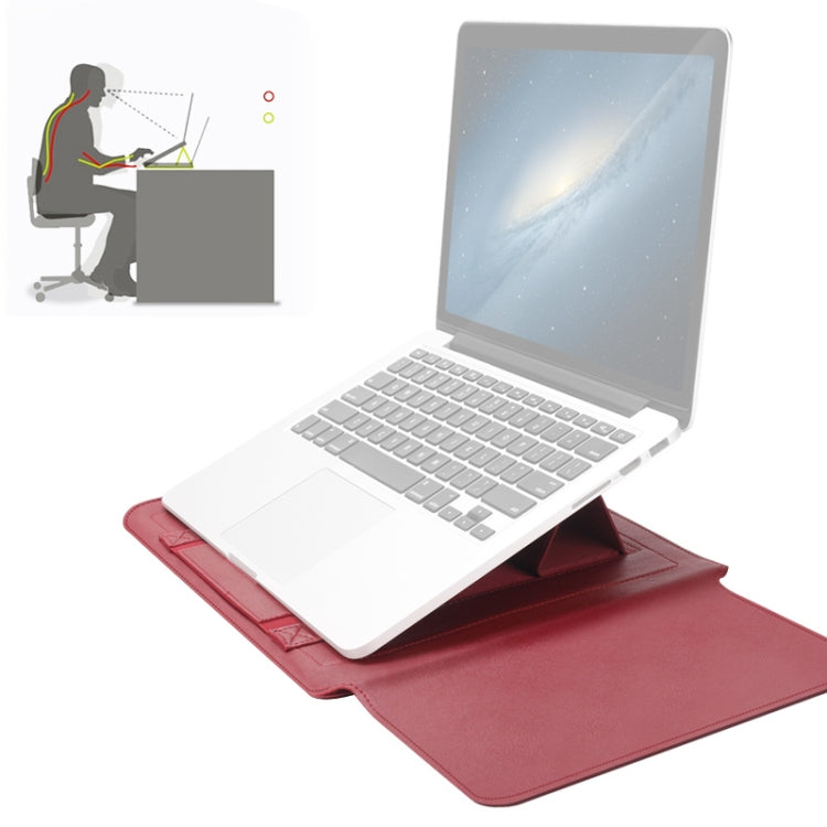 4 in 1 Universal Waterproof PU Leather Laptop Liner Bag with Handle & Stand & Pen Holder + 2 Winders + Mouse Bag + Charger Bag Set for 15 inch Laptops, 15 inch – Waterproof, Leather 15 inch Red