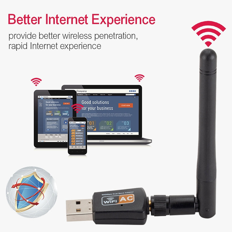 600Mbps 2.4GHz + 5Hz AC Dual Band USB WIFI Adapter with Antenna – Durable Build, Easy to Use