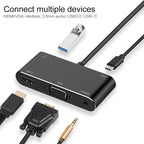 USB-C / Type-C to HDMI /VGA /USB 3.0 /PD Converter – Aluminum Alloy, TPU, 4K
