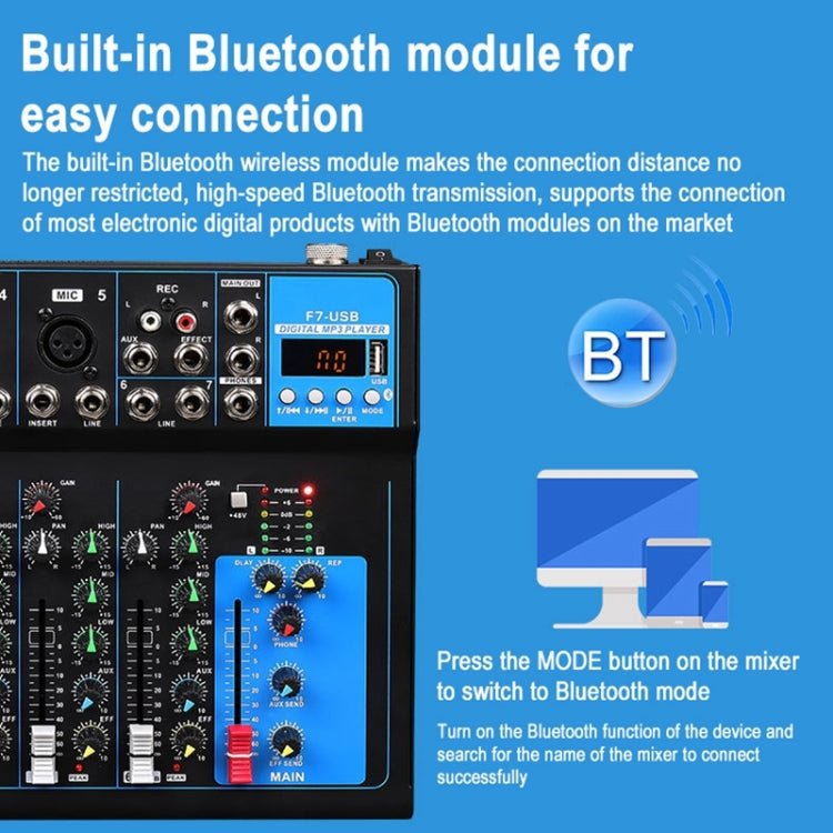 F7 Home 7-channel Bluetooth USB Reverb Mixer, US Plug, F7 US Plug – Bluetooth, TPU