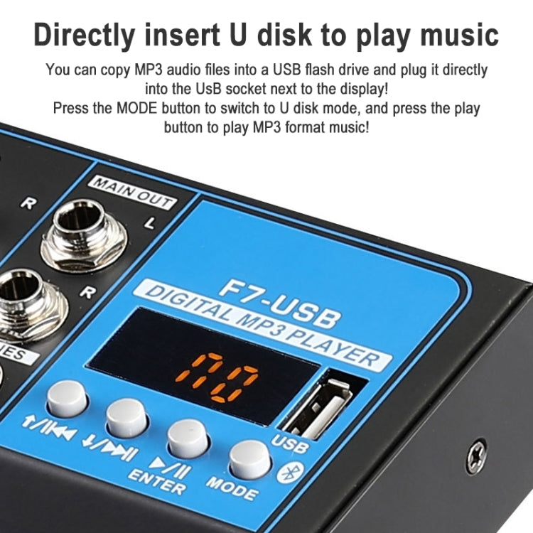 F7 Home 7-channel Bluetooth USB Reverb Mixer, US Plug, F7 US Plug – Bluetooth, TPU