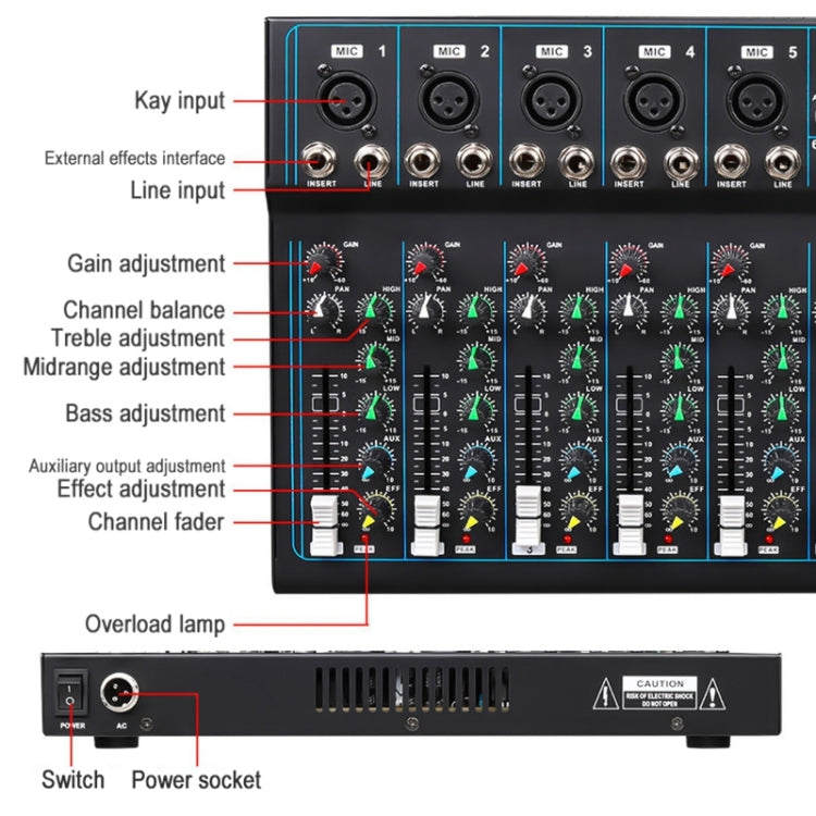 F7 Home 7-channel Bluetooth USB Reverb Mixer, US Plug, F7 US Plug – Bluetooth, TPU
