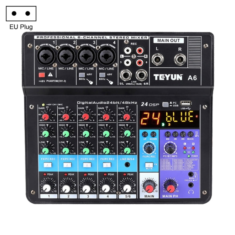 TEYUN NA6 6-channel Small Mixing Console Mobile Phone Sound Card Live Broadcast Computer Recording Console Processor, EU Plug, NA6 EU Plug NA6 EU Plug