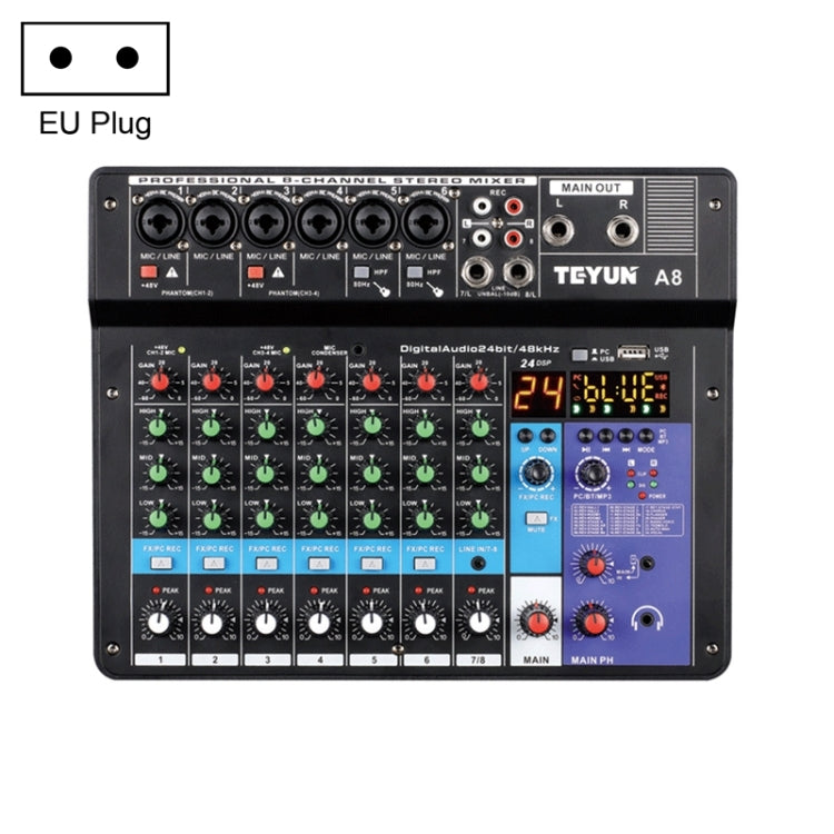 TEYUN NA8 8-channel Small Mixing Console Mobile Phone Sound Card Live Broadcast Computer Recording Console Processor, EU Plug, NA8 EU Plug NA8 EU Plug