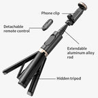 Q12 Hidden Design Reinforced Bluetooth Remote Control Tripod Selfie Stick, Q12 (Black)