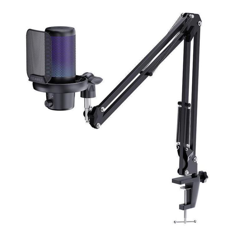FEELWORLD VM1 USB Condenser Gaming Microphone for Streaming Noise Cancellation Mute RGB Light Boom Arm Stand, VM1-AS VM1-AS Black
