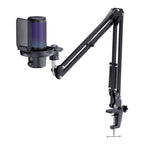 FEELWORLD VM1 USB Condenser Gaming Microphone for Streaming Noise Cancellation Mute RGB Light Boom Arm Stand, VM1-AS VM1-AS Black