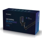FEELWORLD VM1 USB Condenser Gaming Microphone for Streaming Noise Cancellation Mute RGB Light Boom Arm Stand, VM1-AS