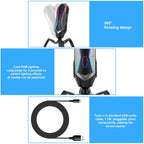 Yanmai T1 360-degree Free Rotation Cardioid Pointing Condenser Gaming Microphone with RGB Colorful Lighting & Pluggable USB-C / Type-C Cable, Cable Length: 1.7m, T1