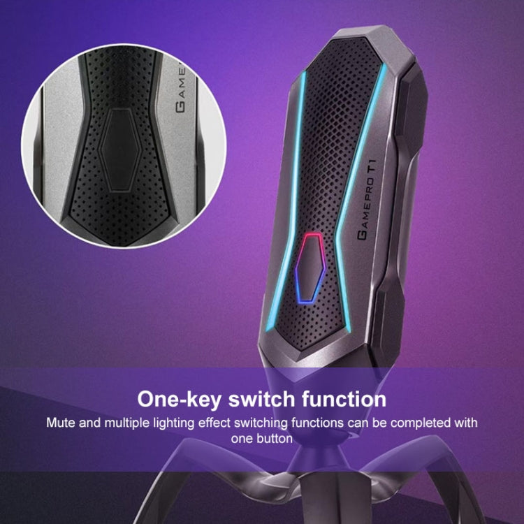 Yanmai T1 360-degree Free Rotation Cardioid Pointing Condenser Gaming Microphone with RGB Colorful Lighting & Pluggable USB-C / Type-C Cable, Cable Length: 1.7m, T1