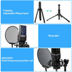 Yanmai X1 4 in 1 Foldable Lifting Professional Desktop Live Broadcast Cardioid Pointing Condenser Recording Microphone Set with Blowout Net & Shockproof Mount & 1.8m USB-C / Type-C Cable, X1