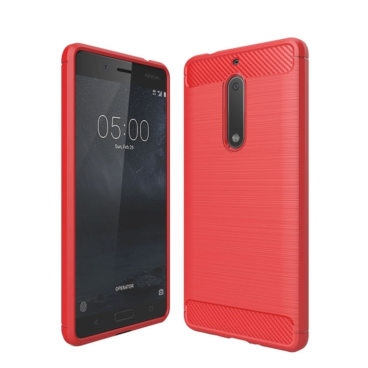 For Nokia 5 Brushed Carbon Fiber Texture Shockproof TPU Protective Cover Case, Nokia 5 – Shockproof, TPU Nokia 5 Red