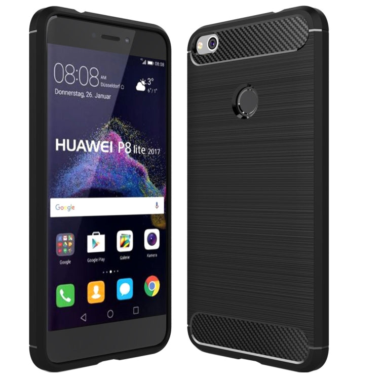 For Huawei P8 Lite (2017) Brushed Carbon Fiber Texture Shockproof TPU Protective Case, Huawei P8 Lite (2017) – Shockproof, TPU Huawei P8 Lite (2017) Black
