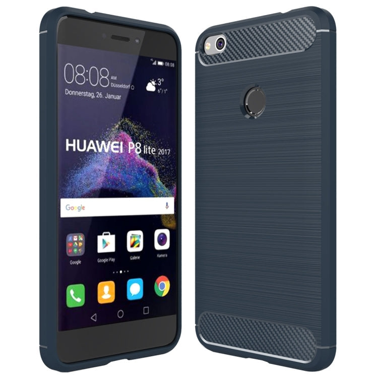For Huawei P8 Lite (2017) Brushed Carbon Fiber Texture Shockproof TPU Protective Case, Huawei P8 Lite (2017) – Shockproof, TPU Huawei P8 Lite (2017) Dark Blue