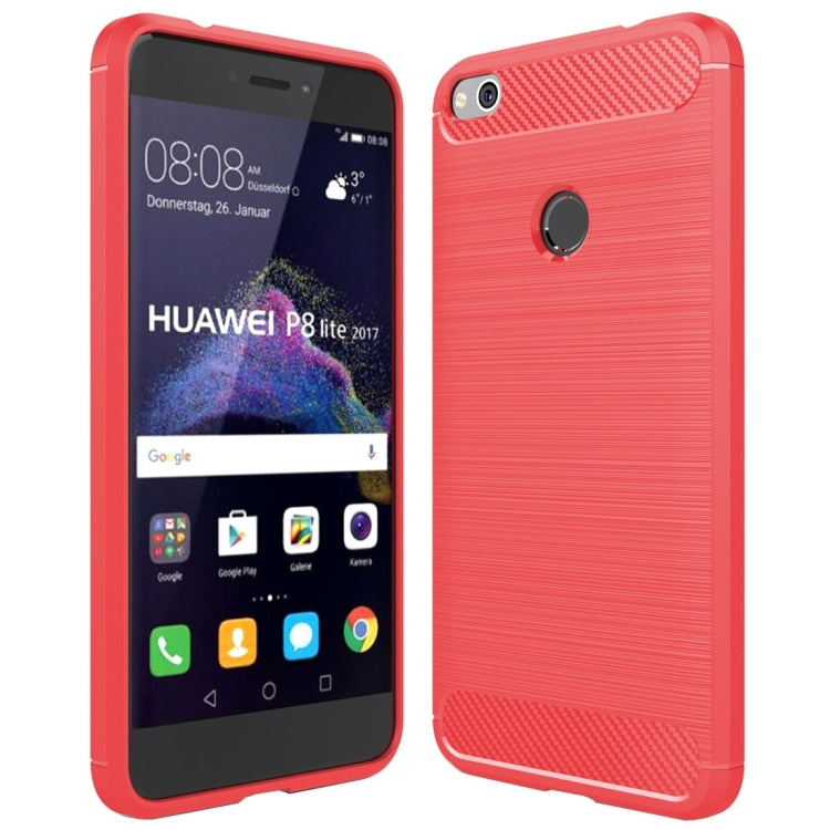 For Huawei P8 Lite (2017) Brushed Carbon Fiber Texture Shockproof TPU Protective Case, Huawei P8 Lite (2017) – Shockproof, TPU Huawei P8 Lite (2017) Red