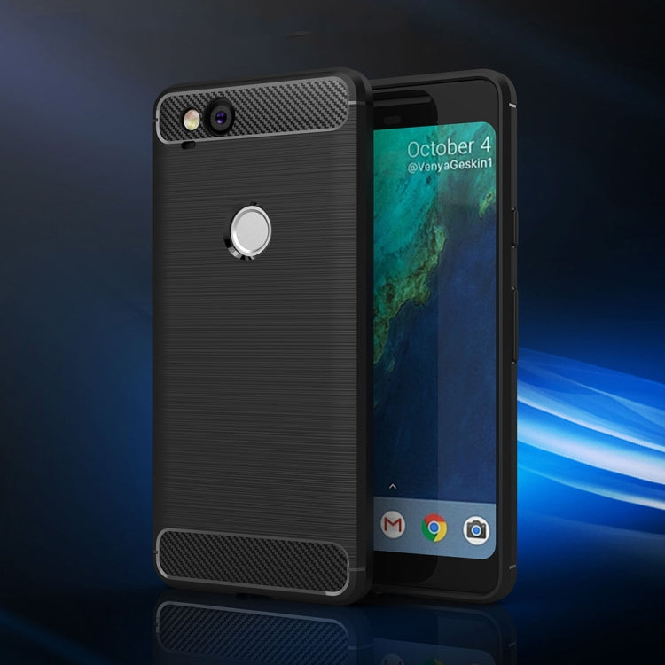 For Google Pixei 2 Brushed Texture Carbon Fiber Shockproof TPU Rugged Armor Protective Case – Shockproof, TPU, For Google Pixel 2, Google Pixel 2