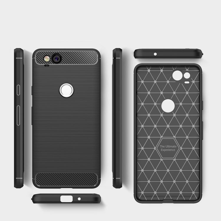 For Google Pixei 2 Brushed Texture Carbon Fiber Shockproof TPU Rugged Armor Protective Case – Shockproof, TPU, For Google Pixel 2, Google Pixel 2