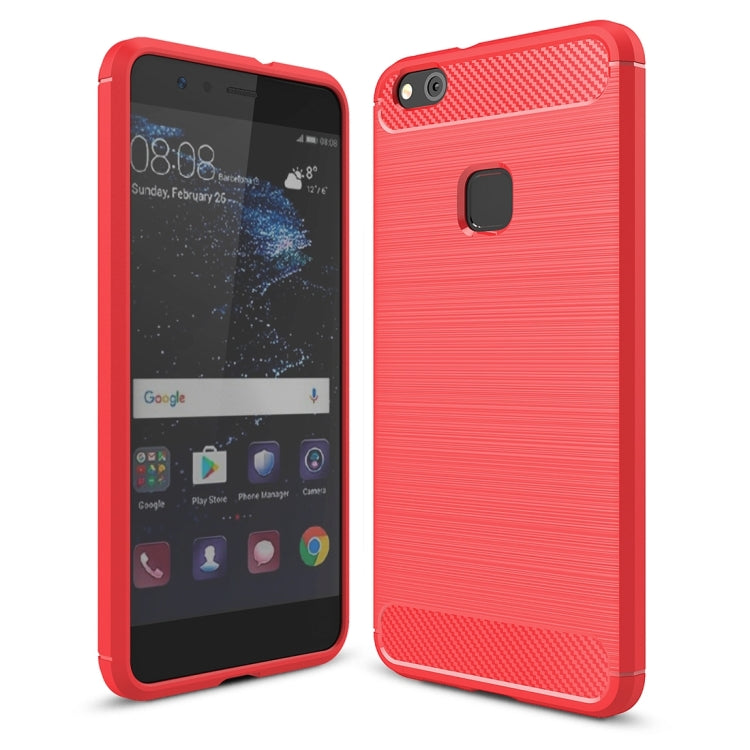 For Huawei P10 Lite Brushed Carbon Fiber Texture Shockproof TPU Protective Cover Case , Huawei P10 Lite – Shockproof, TPU Huawei P10 Lite Red