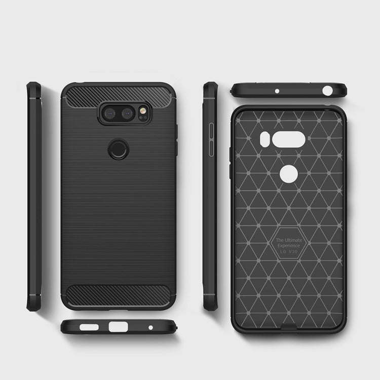 Brushed Texture Carbon Fiber Shockproof TPU Rugged Armor Protective Case – Shockproof, TPU, For LG V30