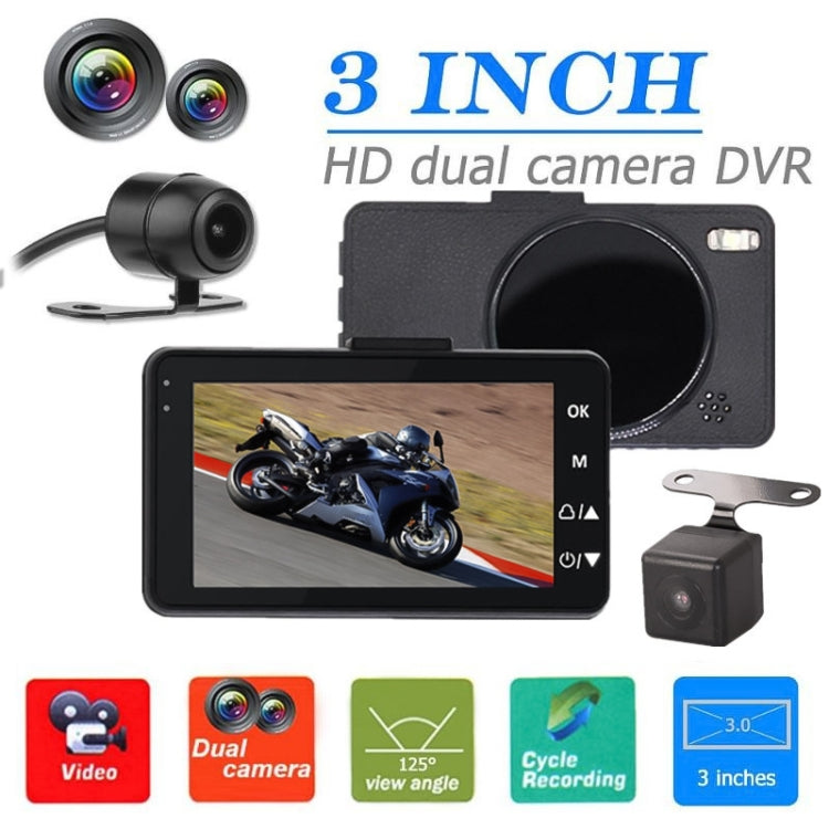 MT-80 3.0 inch 140 Degrees Wide Angle HD Video Motorcycle Dual Camera DVR, Support TF Card (32GB Max), MT-80