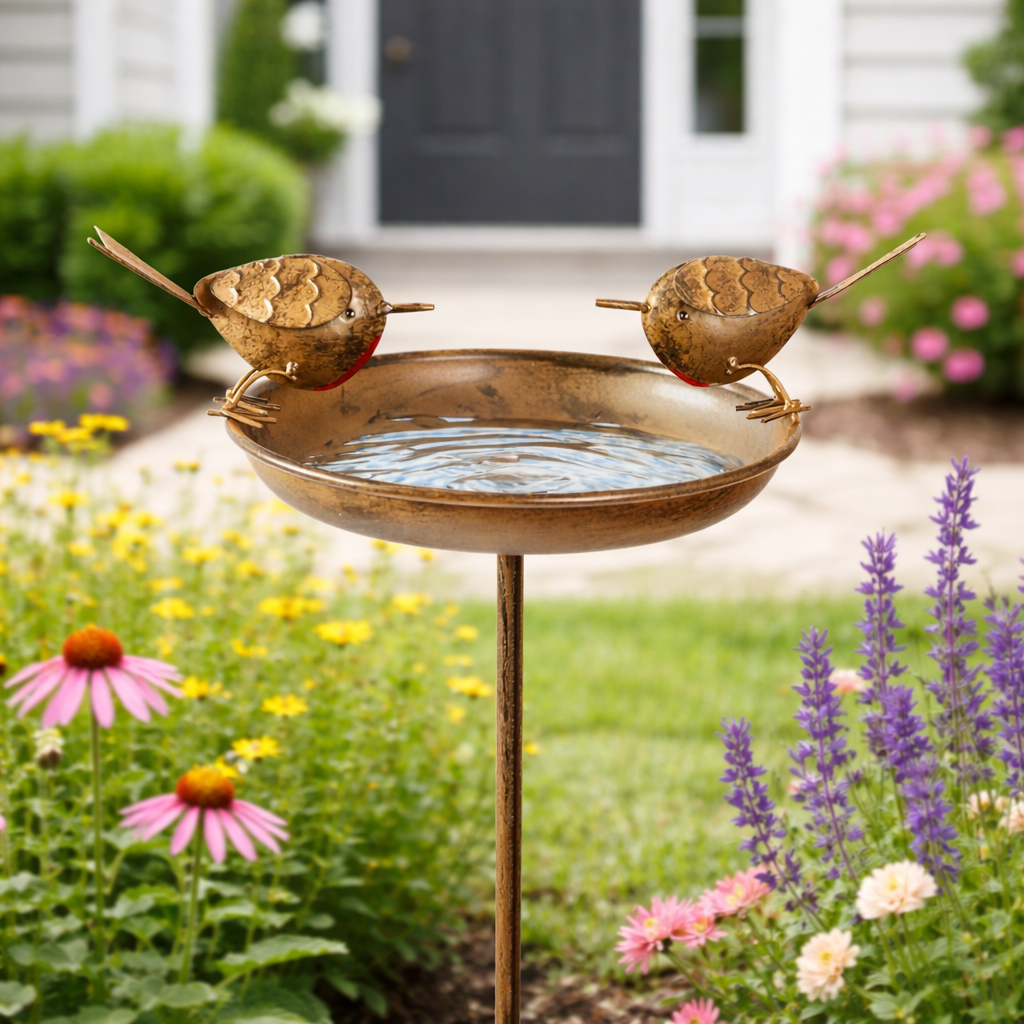 Robin Bird Bath & Feeder Stake