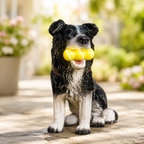 Solar Dog Garden Ornament Light Up Tennis Balls Puppy Statue