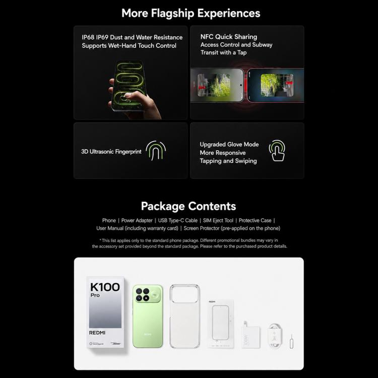 Xiaomi Redmi K100 Pro, 16GB+256GB, 6.59 inch Xiaomi HyperOS 3 Snapdragon 8 Elite V Series Octa Core, NFC, Network: 5G, 16GB+256GB – Card Slot, Fast Charging