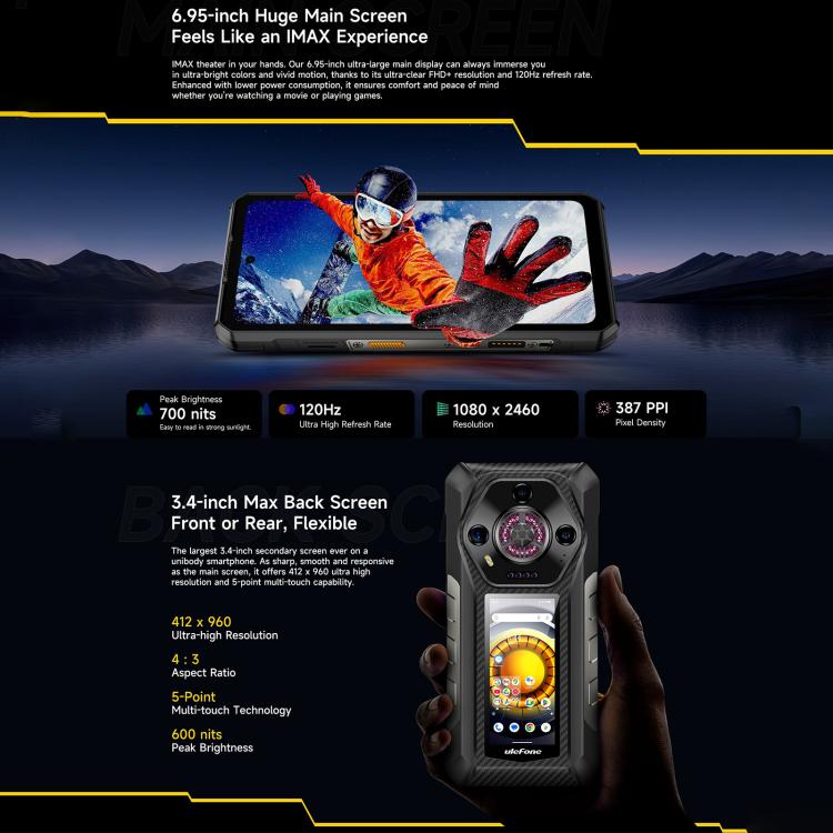 Dual Back Cameras, IP68/IP69K Waterproof Dustproof Shockproof, Face ID & Fingerprint Identification, 6.58 inch Android 13 MediaTek Helio G99 Octa Core up to 2.2GHz, Network: 4G, OTG, NFC, Global Version with Google Play, Armor 21 – Shockproof, Waterproof
