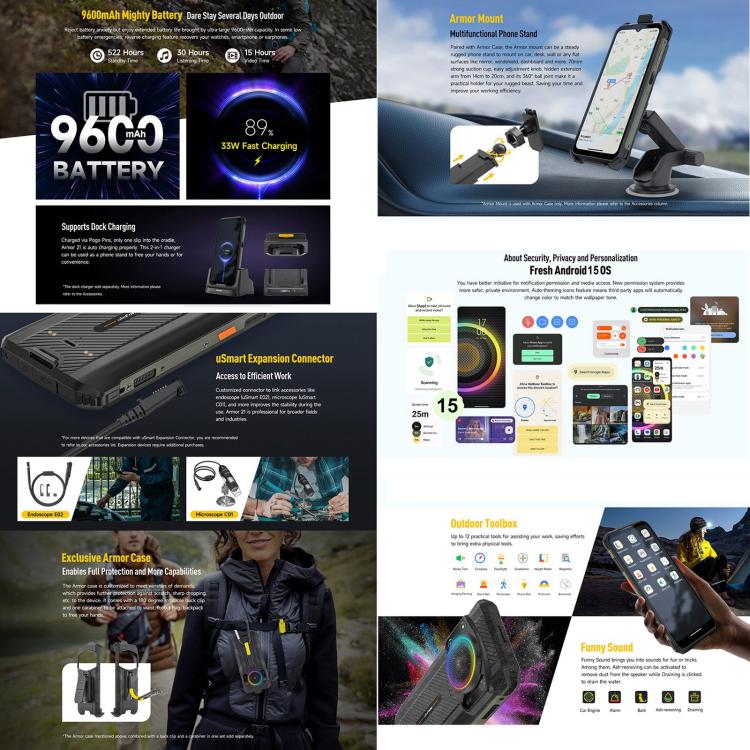 Dual Back Cameras, IP68/IP69K Waterproof Dustproof Shockproof, Face ID & Fingerprint Identification, 6.58 inch Android 13 MediaTek Helio G99 Octa Core up to 2.2GHz, Network: 4G, OTG, NFC, Global Version with Google Play, Armor 21 – Shockproof, Waterproof