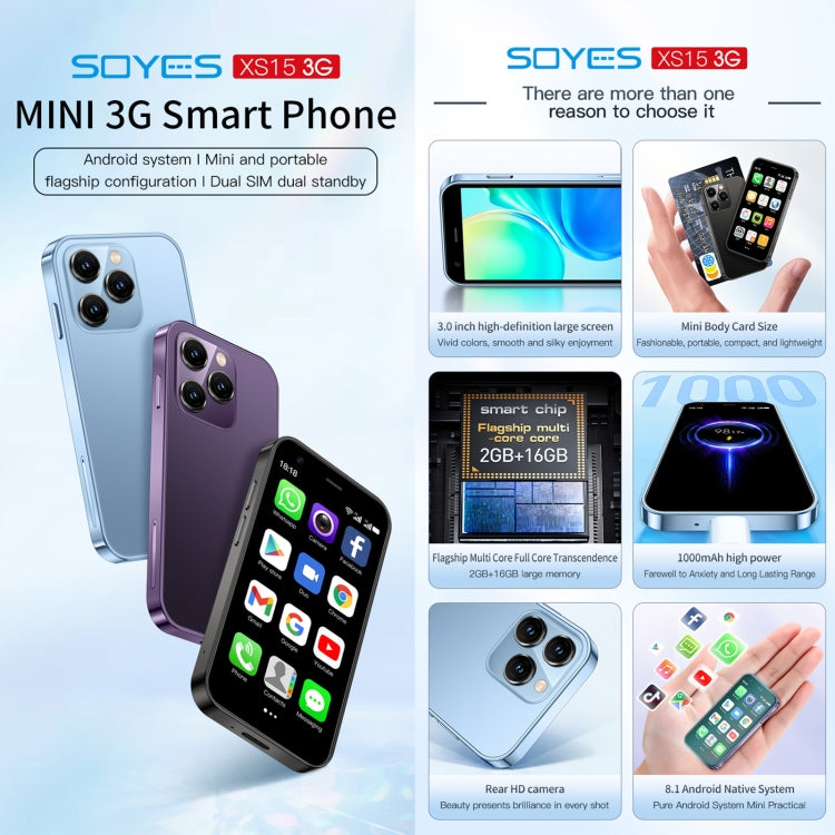 3.0 inch Android 8.1 MTK6580 Quad Core up to 1.3GHz, Bluetooth, WiFi, GPS, Network: 3G, Dual SIM, SOYES XS15 – Bluetooth