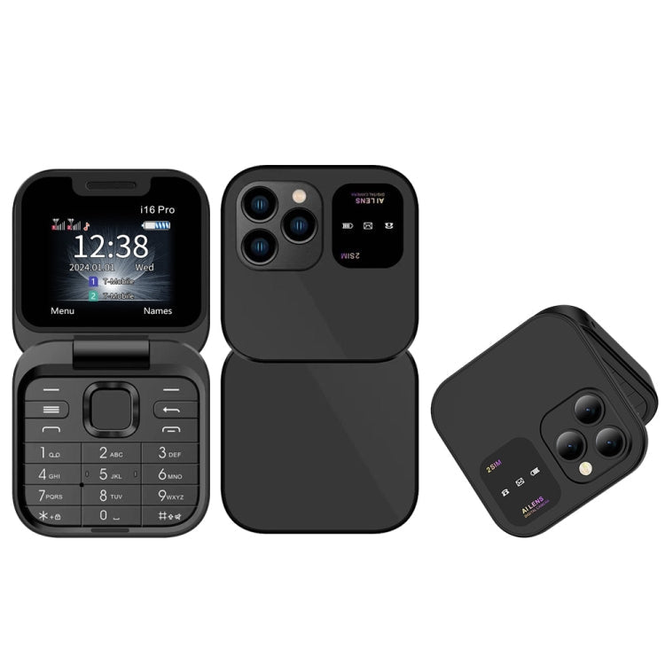 SERVO i16 Pro Mini Flip Phone, 1.77 inch, MTK6261D, 23 Keys, Support Bluetooth, FM, Magic Sound, Quick Dial, GSM, Dual SIM Black