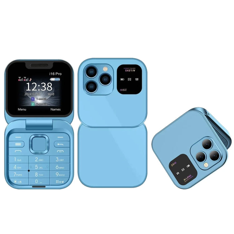 SERVO i16 Pro Mini Flip Phone, 1.77 inch, MTK6261D, 23 Keys, Support Bluetooth, FM, Magic Sound, Quick Dial, GSM, Dual SIM – Flip, Bluetooth Blue