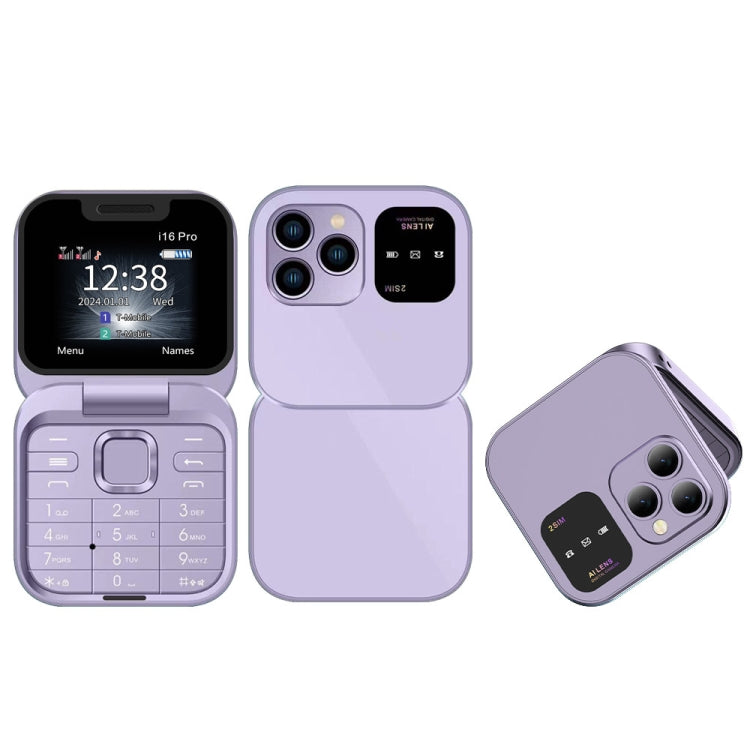 SERVO i16 Pro Mini Flip Phone, 1.77 inch, MTK6261D, 23 Keys, Support Bluetooth, FM, Magic Sound, Quick Dial, GSM, Dual SIM – Flip, Bluetooth Purple