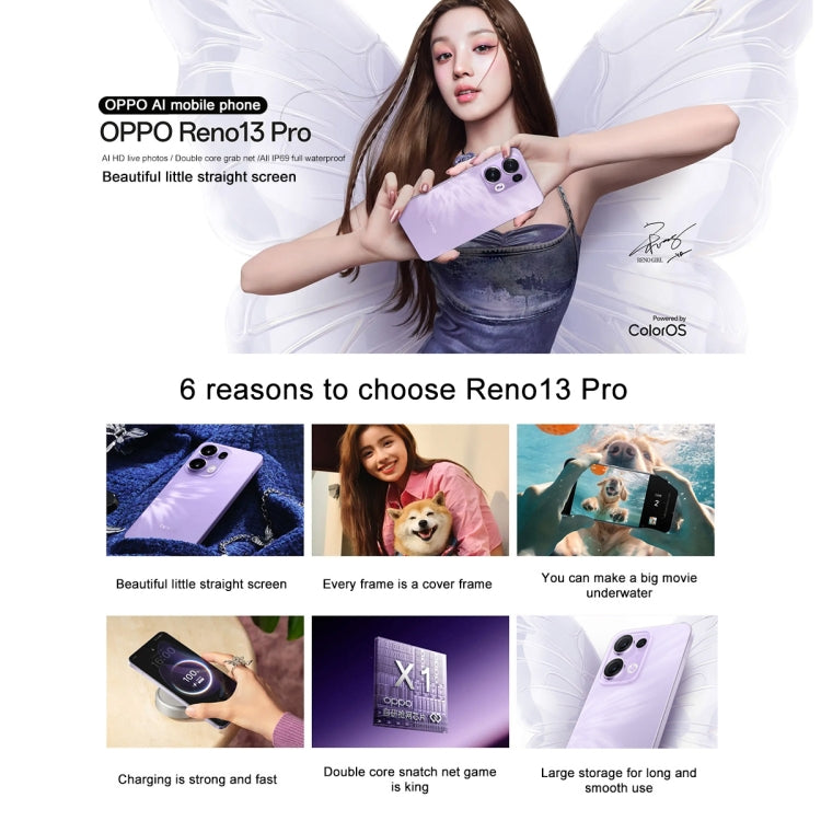 OPPO Reno13 Pro AI Phone, 12GB+256GB, Screen Fingerprint, 6.83 inch ColorOS 15.0 Dimensity 8350 Octa Core, NFC, OTG, Network: 5G, 12GB+256GB, Reno13 Pro, 12GB+256GB